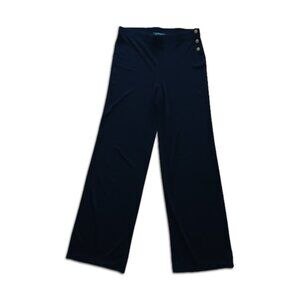 Lauren Ralph Lauren Stretch Sailor Wide Leg Pants with Gold Buttons in Navy Blue